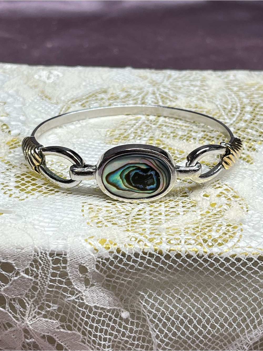 Avon Abalone Shell Silver Tone Bangle Bracelet Vintage